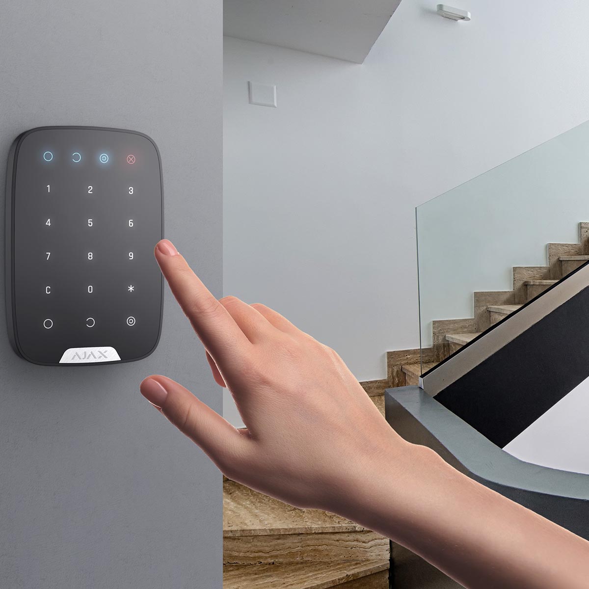 Ajax wireless KeyPad, black (CP430B) — Installed keypad in use