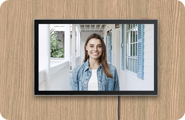 EZVIZ HP7 two-wire video intercom kit (LK599-1) — Indoor screen mounted on a wall